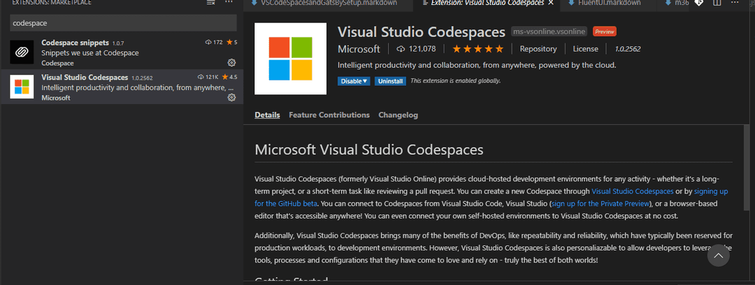 Visual Studio Codespaces Extension